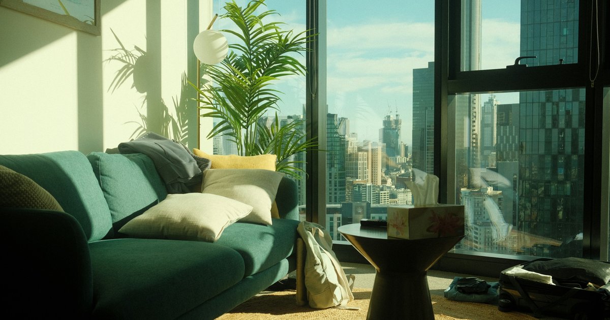 Interior of a contemporary Dallas condo unit with open floor plan, city view windows, and modern kitchen — representing Uptown and Victory Park condo living