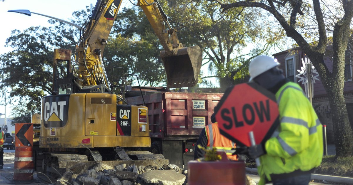 Road construction equipment on a North Texas highway expansion project
