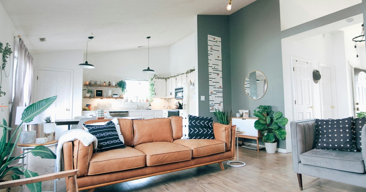 A bright, modern living room interior typical of short-term rental listings in Los Angeles